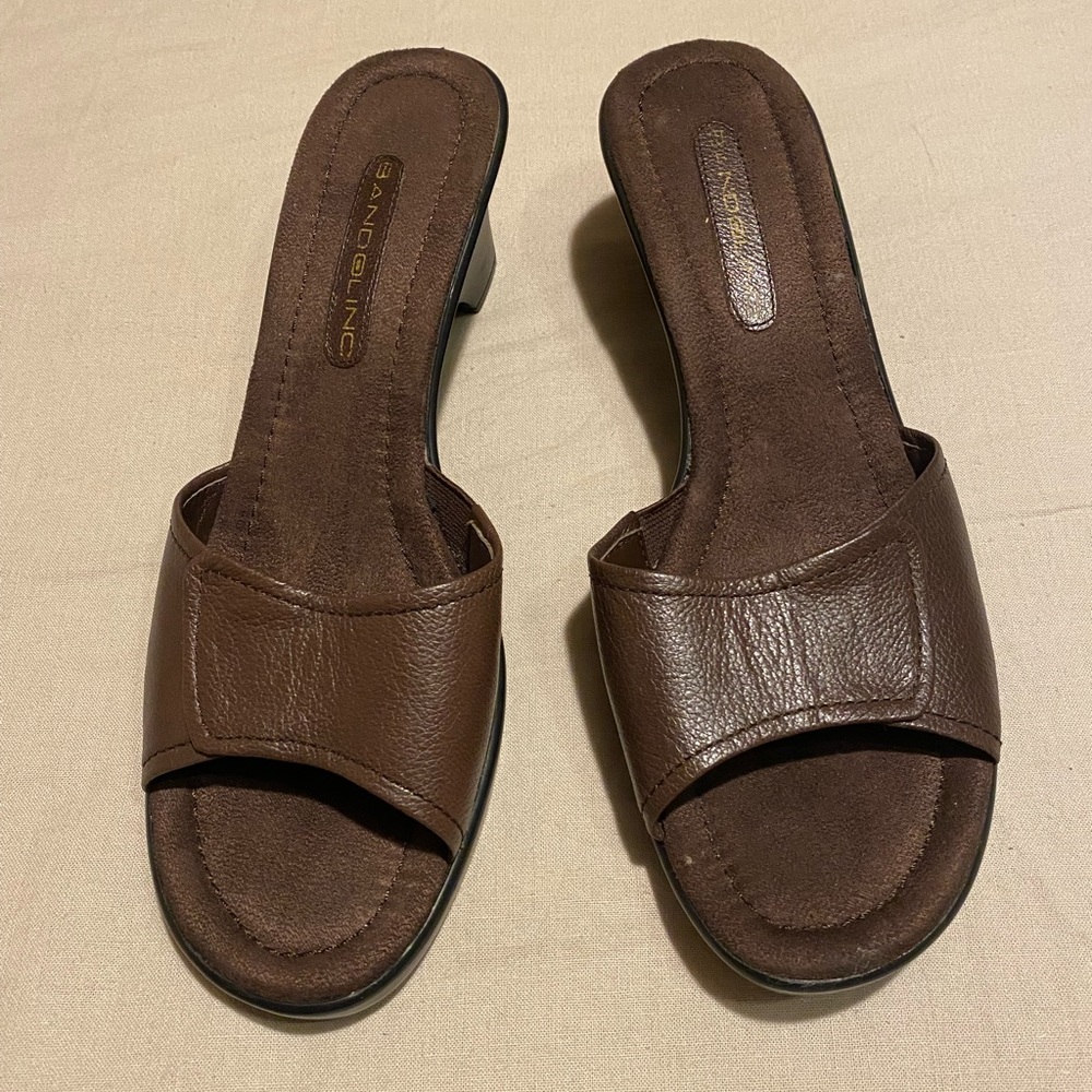 Bandolino BD TINA Brown Leather Slide Wedge Sandals Y2K